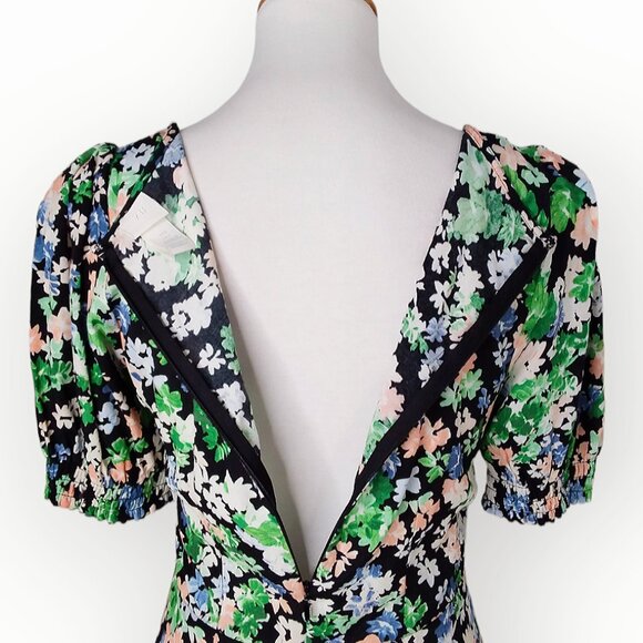 H&M Midi Dress Size Small Black Florals Side Slit Sweetheart Neckline - Picture 8 of 14